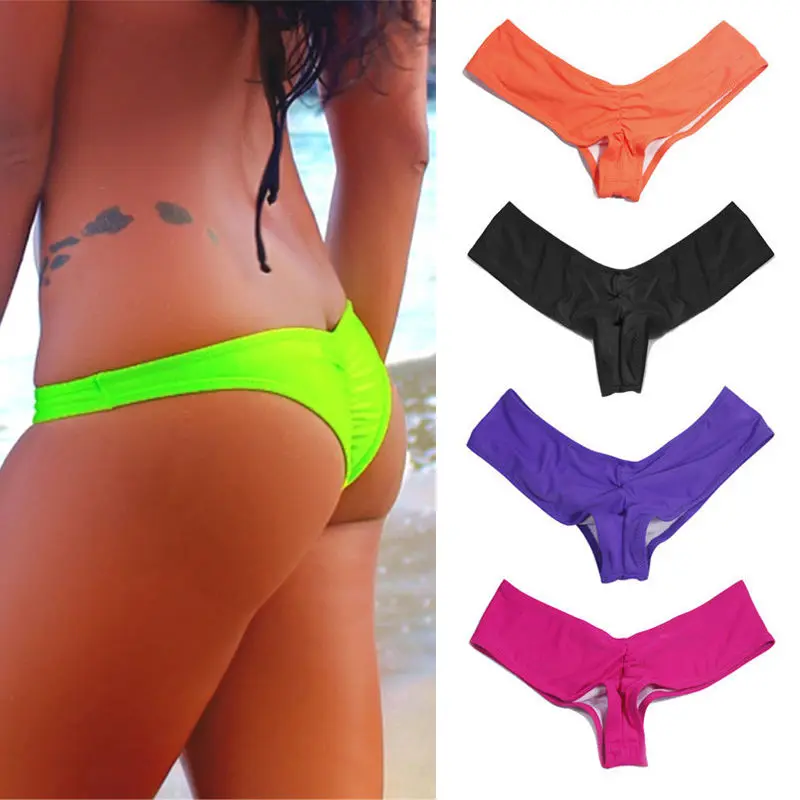 NEW Summer Sexy Women Brazilian Cheeky T-Back Cut Out Thong Bottom Bikini G-String Swimming Trunks Swimwear Solid Color 2022