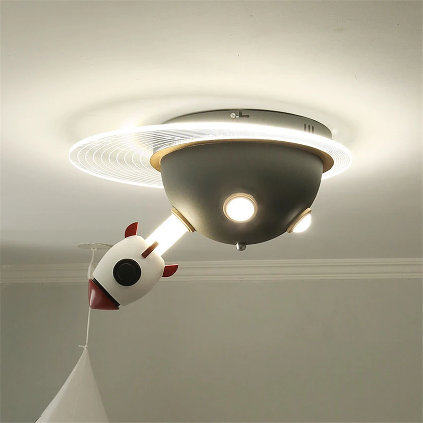 Nordic Cartoon Space Rocket Children's Ceiling Light Boy Bedroom Eye Protection LED Modern Study Kindergarten Decor Ceiling Lamp