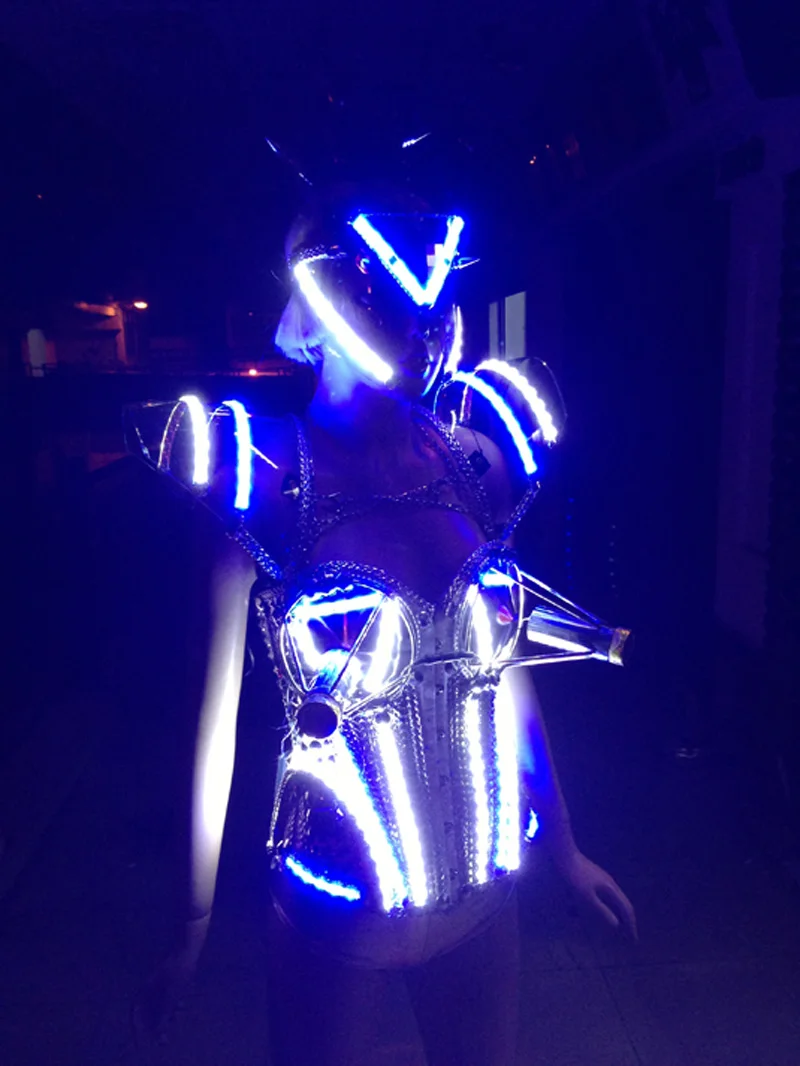 Future technology armors LED luminous costume cold fireworks stage show outfit singer dancer bars nightclub DJ sexy clothes