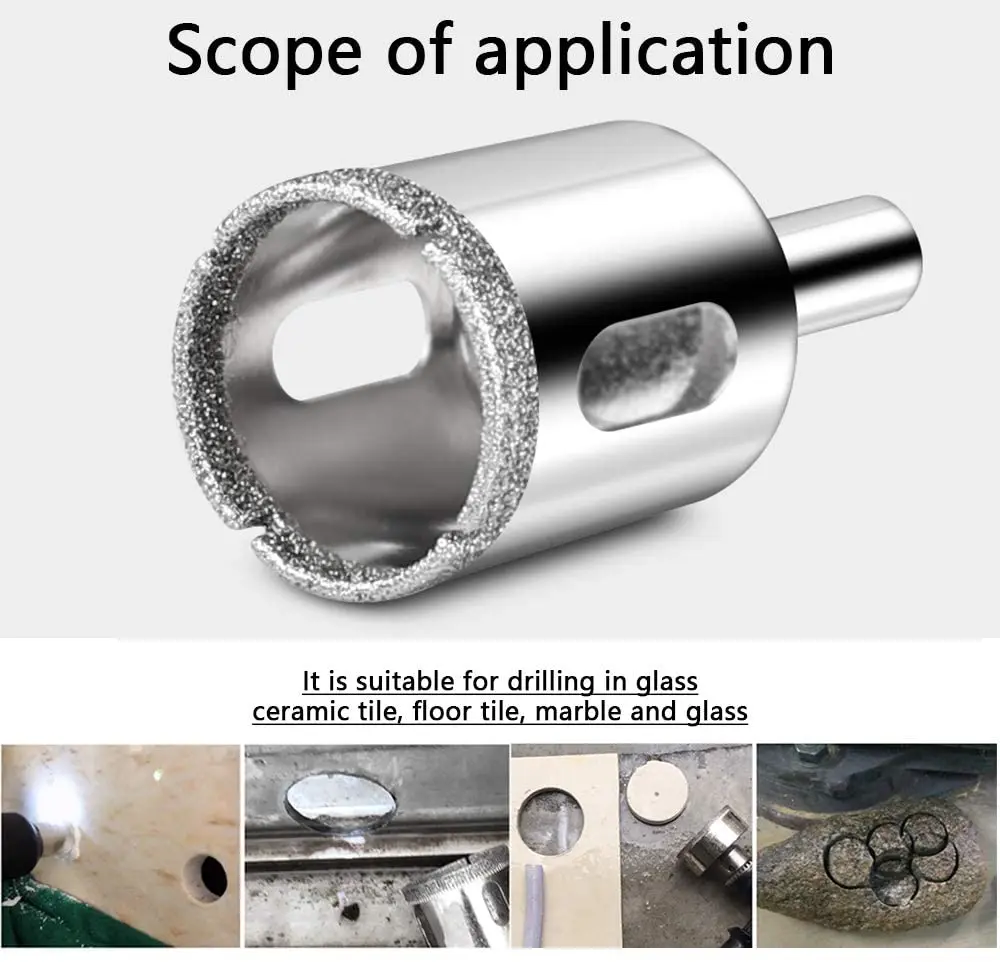 10pcs Diamond Drill Bit Set Glass Hole Saw for Tiles Glass Ceramic Marble Bottles DIY,6mm - 50mm