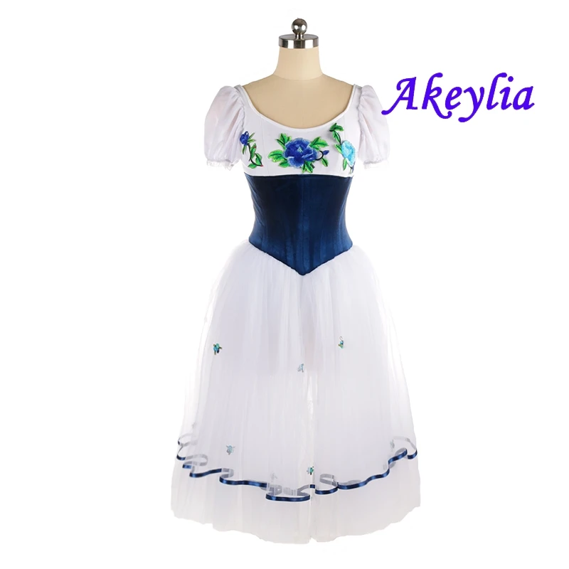 Girls Blue white ballet costume Dance professional Giselle Ballet dress romantic tutu Long Performance Costumes for women JNBL65