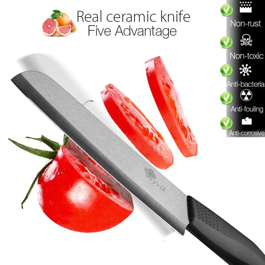 Ceramic Knife 3 4 5 6 inch Kitchen Knives with Peeler Serrated Bread Set Zirconia Black Blade Fruit Chef Knife Vege Cook Tool