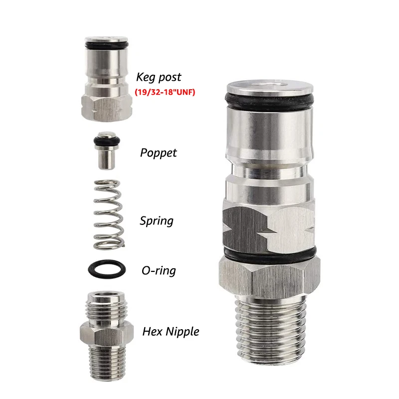 Homebrew Ball Lock Post, 19/32'' Gas/ Liquid Corny Keg Adapter,1/4'' Male Bulkhead NPT Hex Nipple Beer Keg Pressure Relief Valve