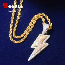 Lightning Shape Pendant Necklace Bling Cubic Zircon Men's Hip Hop Rock Jewelry