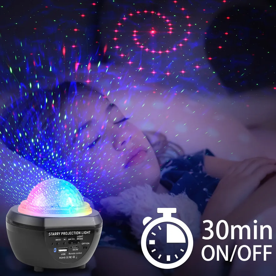 USB Starry Projector LED Iluminação Interior Ocean Wave Projector Light Pequena Lâmpada Quarto Carregamento Decoração Night Lights Kids