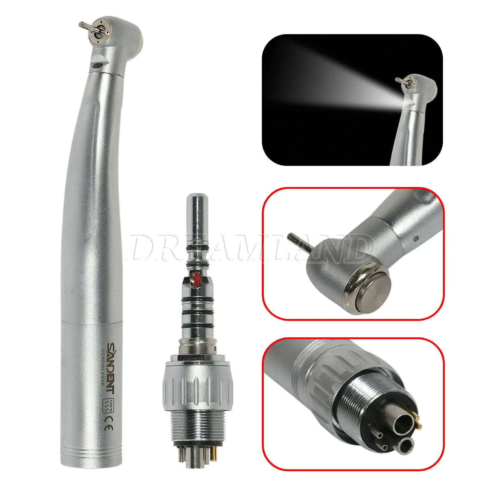 Padrão claro do handpiece do diodo emissor de luz da fibra ótica dental/grande turbina principal com acoplador rápido de kavo multiflex lux 6 furos quatro pulverizador de água