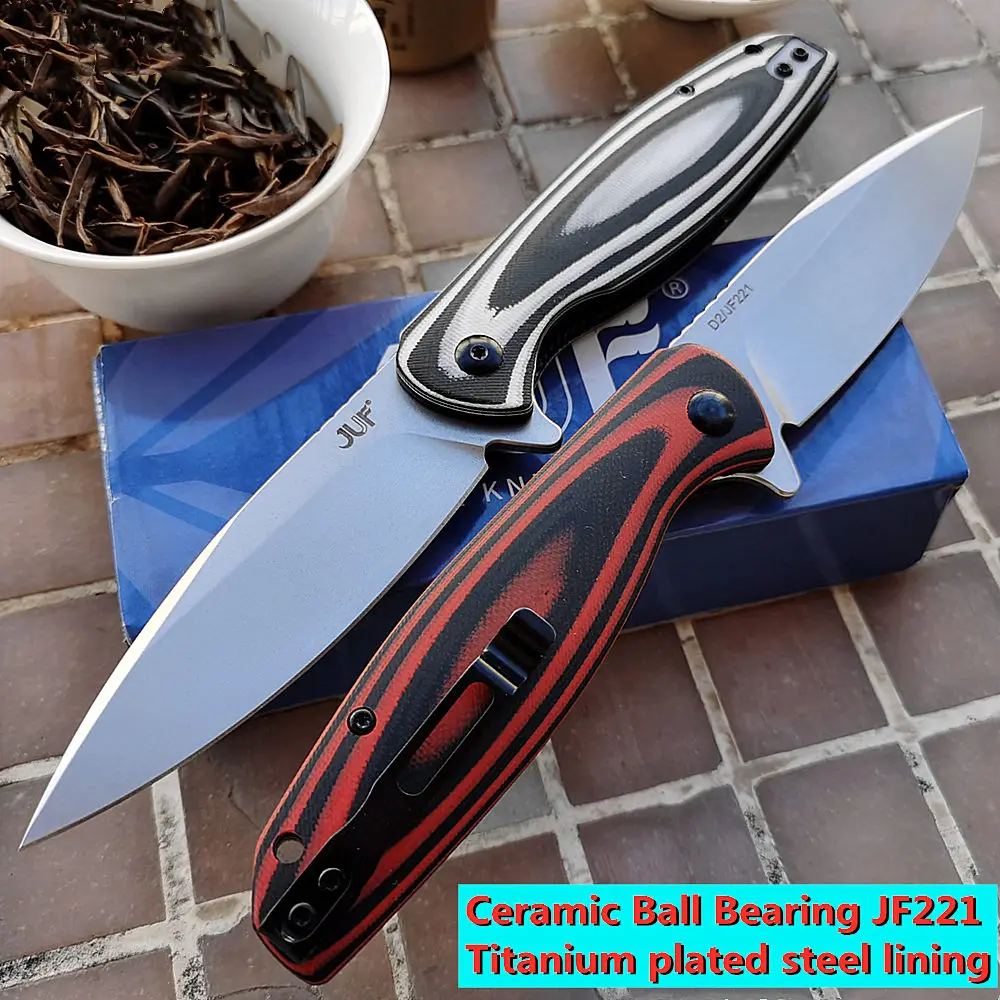 JUFULE Ceramic Ball Bearing Flipper JF221 Bearfly 2.0 Real D2 G10 Hunting Outdoor Tactical EDC Tool Folding Camping Knife