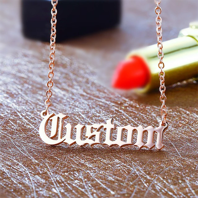 Personalized Old English Font Letter Name Custom Necklaces For Women Men Stainless Steel Gold Color Long Chain Pendant Necklace AliExpress