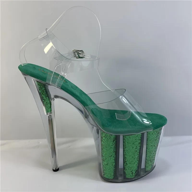 Stage model training sexy transparent green sequins 20 cm stiletto heels, 8 inch nightclub stiletto sandals