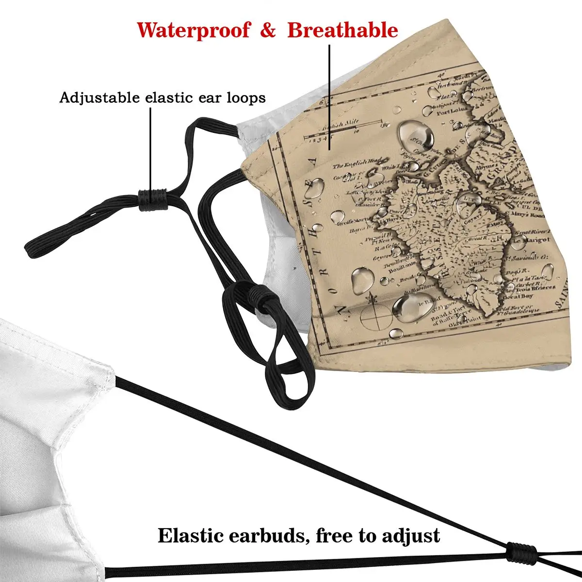 Map Of Guadeloupe 1759 R276 Graphic  Activated Carbon Filter Mask