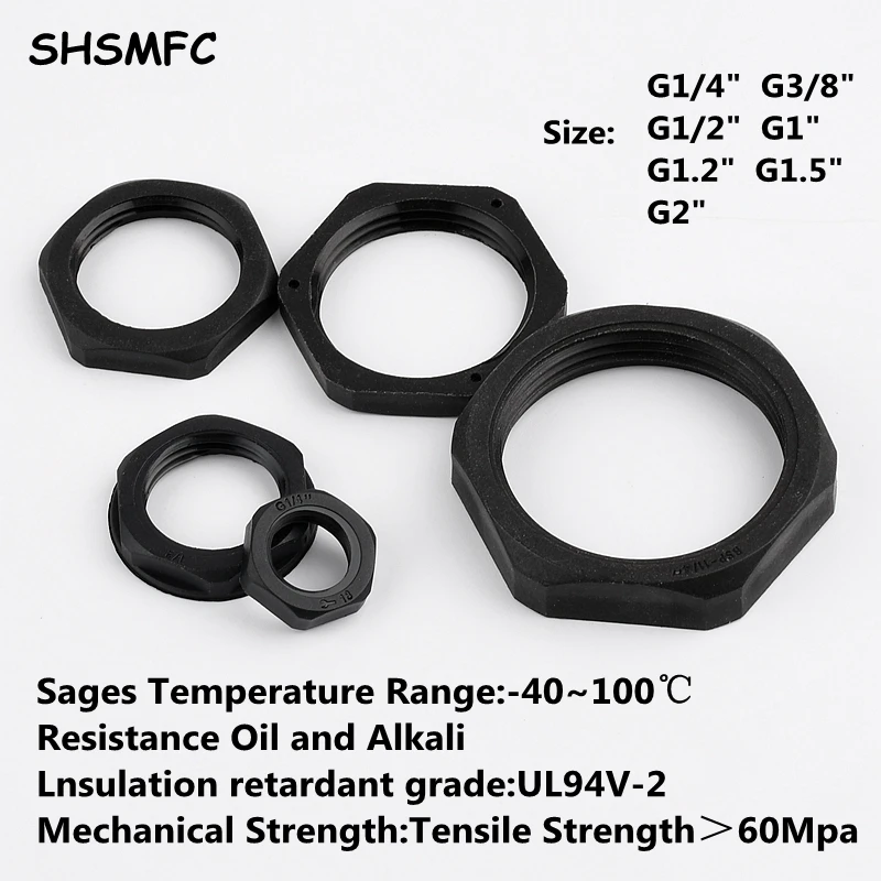 3~20Pcs Black Nylon Hex Nut G Thread 1/4