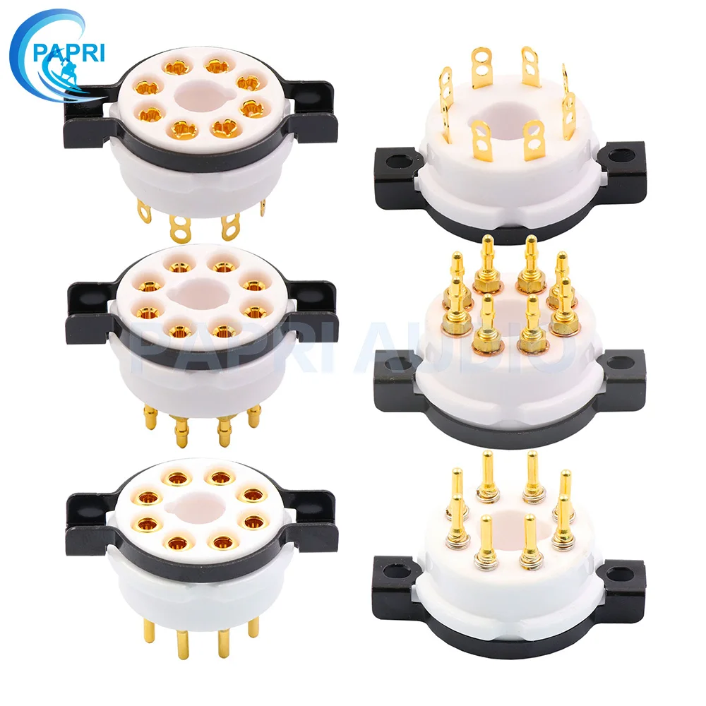 2pcs EIZZ Ceramic 8-pin Tube Holder Beryllium Copper Gold Plated Arge Gallbladder with Eight Legs KT88 6SN7 EL34 6CA7 Plug