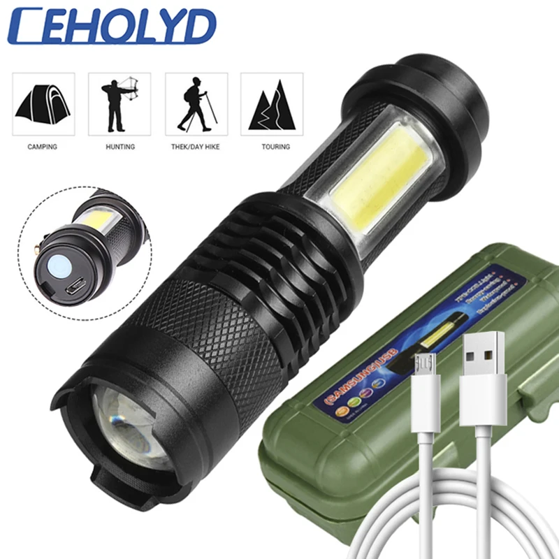 

Newest Design XP-G Q5 Built in Battery USB Charging Flashlight COB LED Zoomable Waterproof Tactical Torch Lamp LED Bulbs Ceholyd