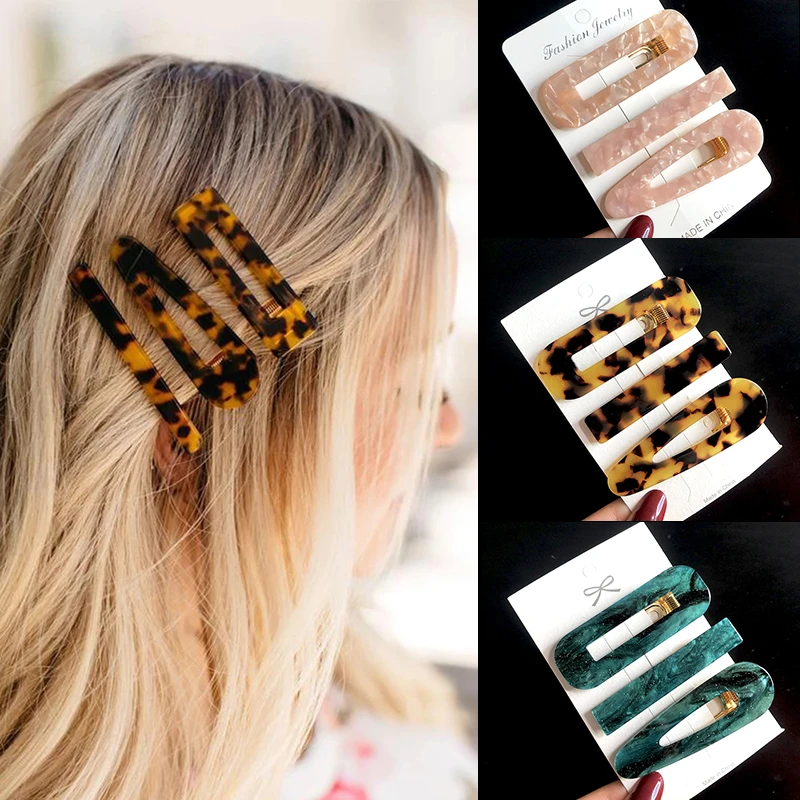 New 3pcs Set Fashion Acrylic Hair Clip For Women Korean Trendy Geometric Hair Berrettes Girl Hair Accessories Hairgrip Wholeslae