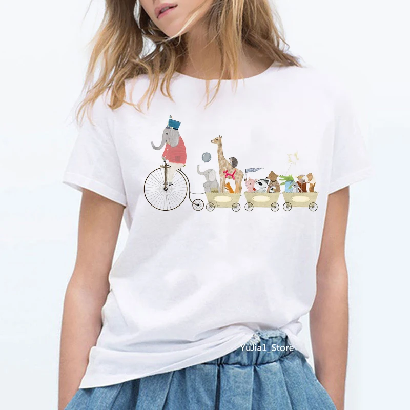 Musical Note Zoo Animals Print Harajuku Kawaii Tshirt Cute Summer Top Woman Clothes Funnny T Shirts White Lovely Graphic Tees