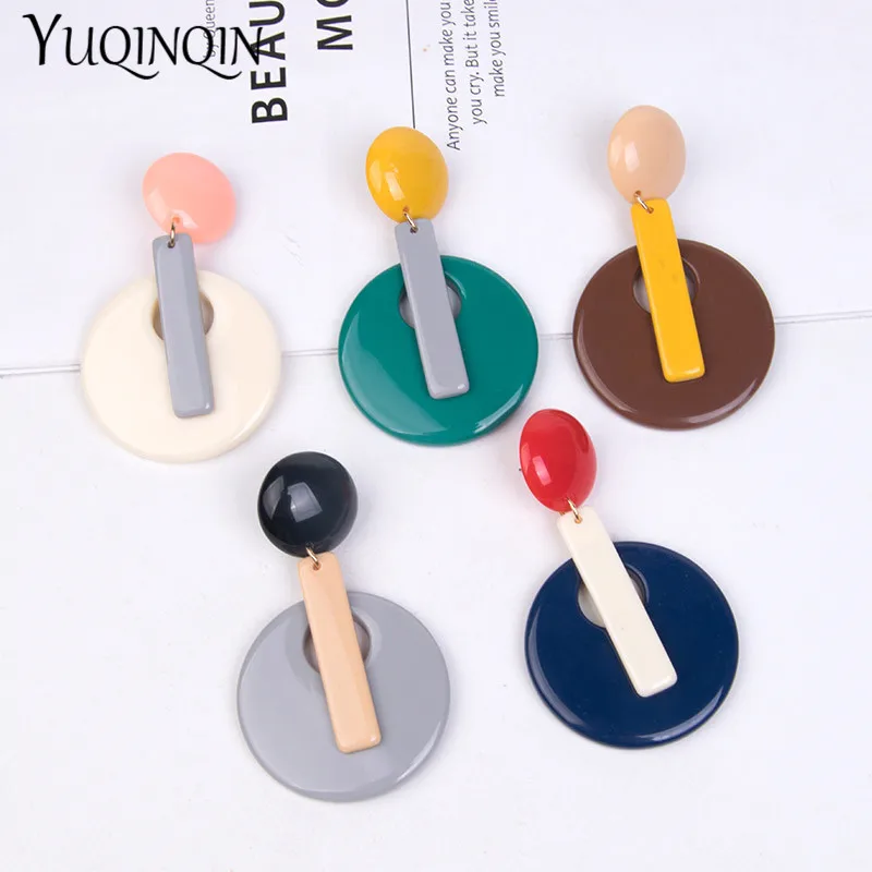 Fashion Resin Acrylic Vintage Charm Drop Earring Colorful Round Big/Long Earrings for Women Statement Korean Earings Hanging