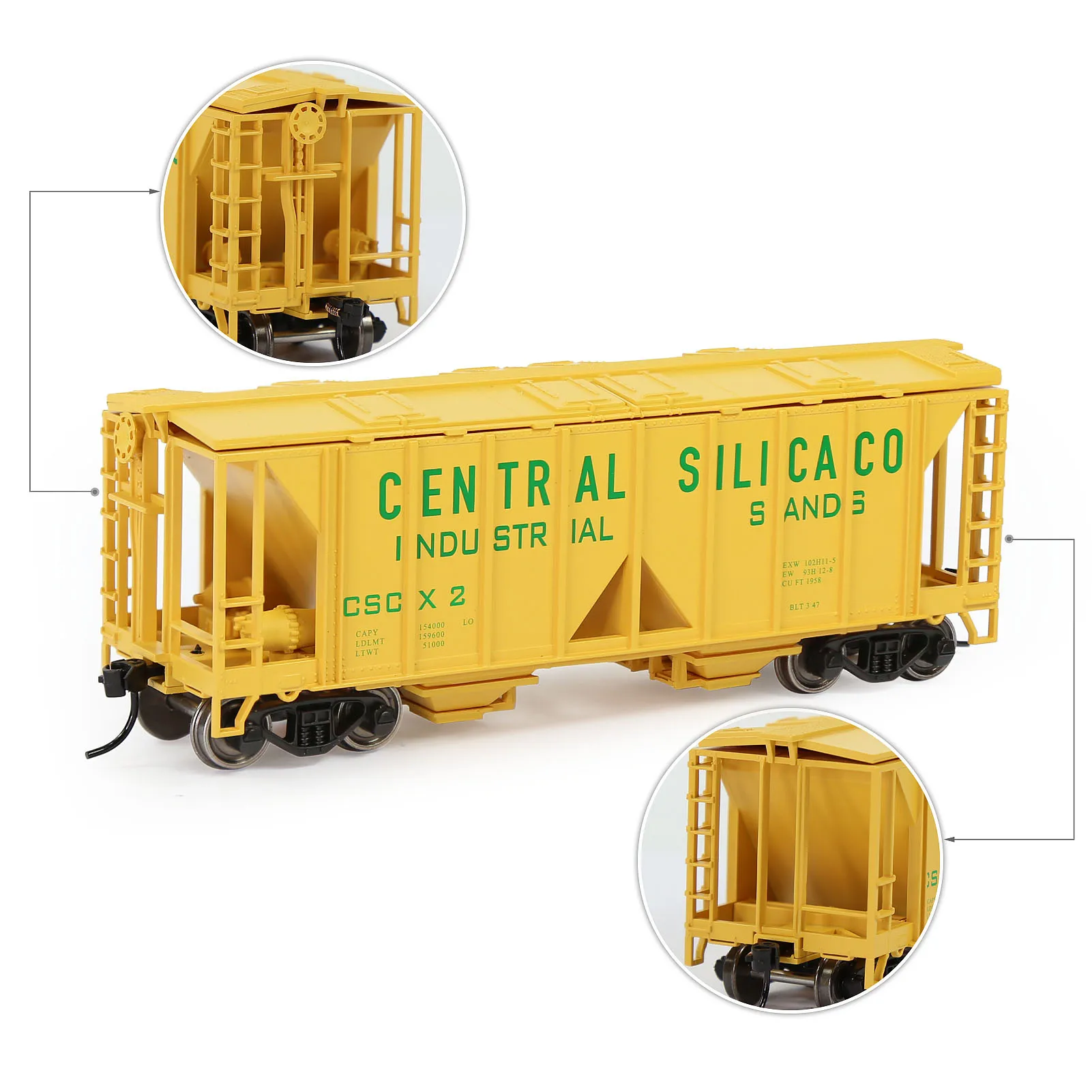 Evemodel Wagon 3pcs HO Scale 2-Bay Covered Hopper Car 1:87 Model Trains Freight Car C8760