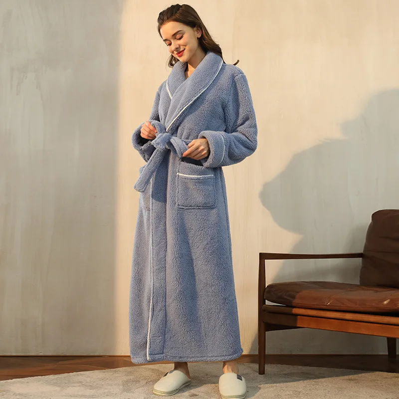 Thick Flannel Men's bathrobe Winter Warm Couples Sleepwear women's nightwear dressing gown Kimono bata hombre peignoir home