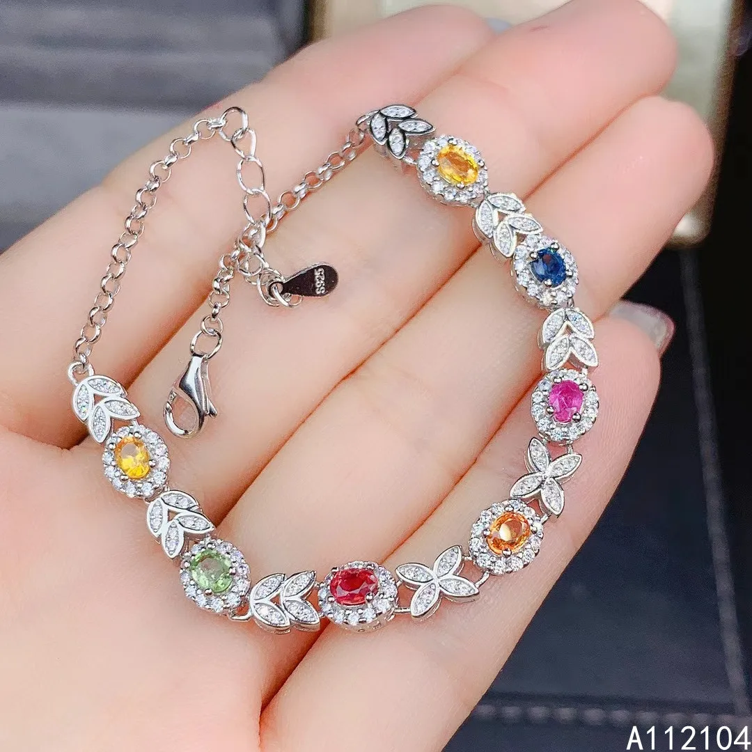 

KJJEAXCMY fine jewelry 925 sterling silver inlaid natural color sapphire women vintage popular plant gem hand bracelet support d