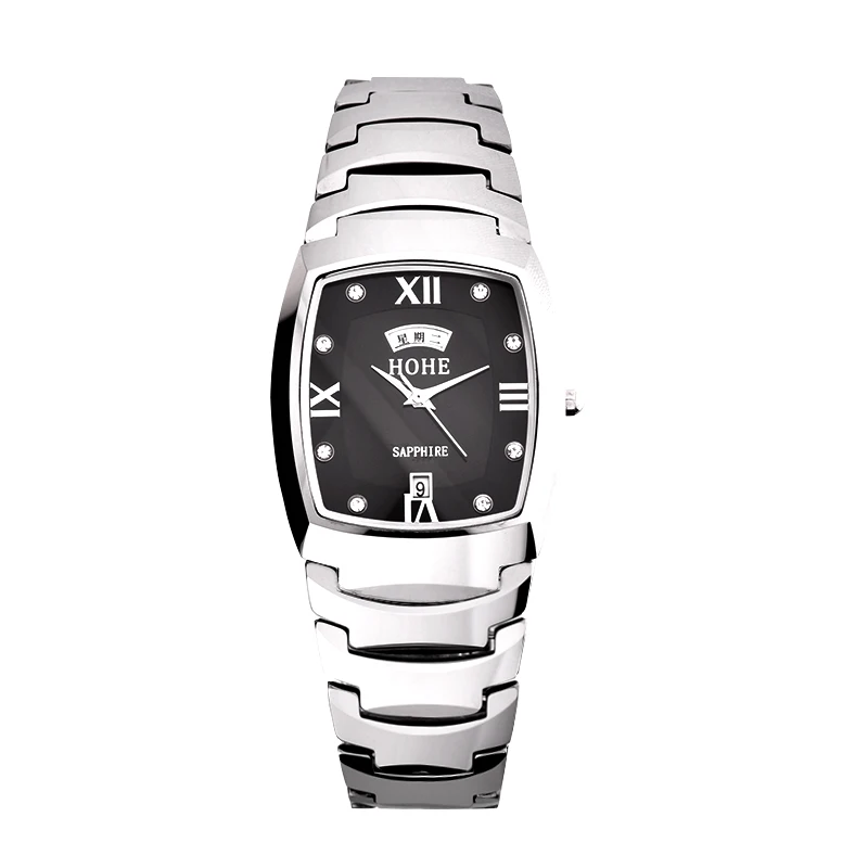 Tungsten steel watch men's rectangular double calendar wear-resistant waterproof watch women's watch business men's Watch