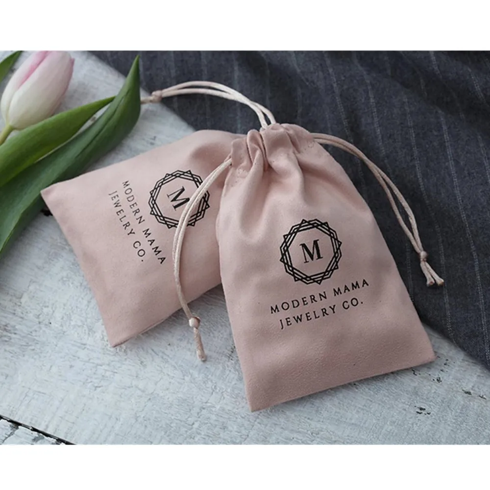 personalized 50 logo print drawstring bags custom jewelry packaging bags pouches chic wedding pink flannel   favor cosmetic bags