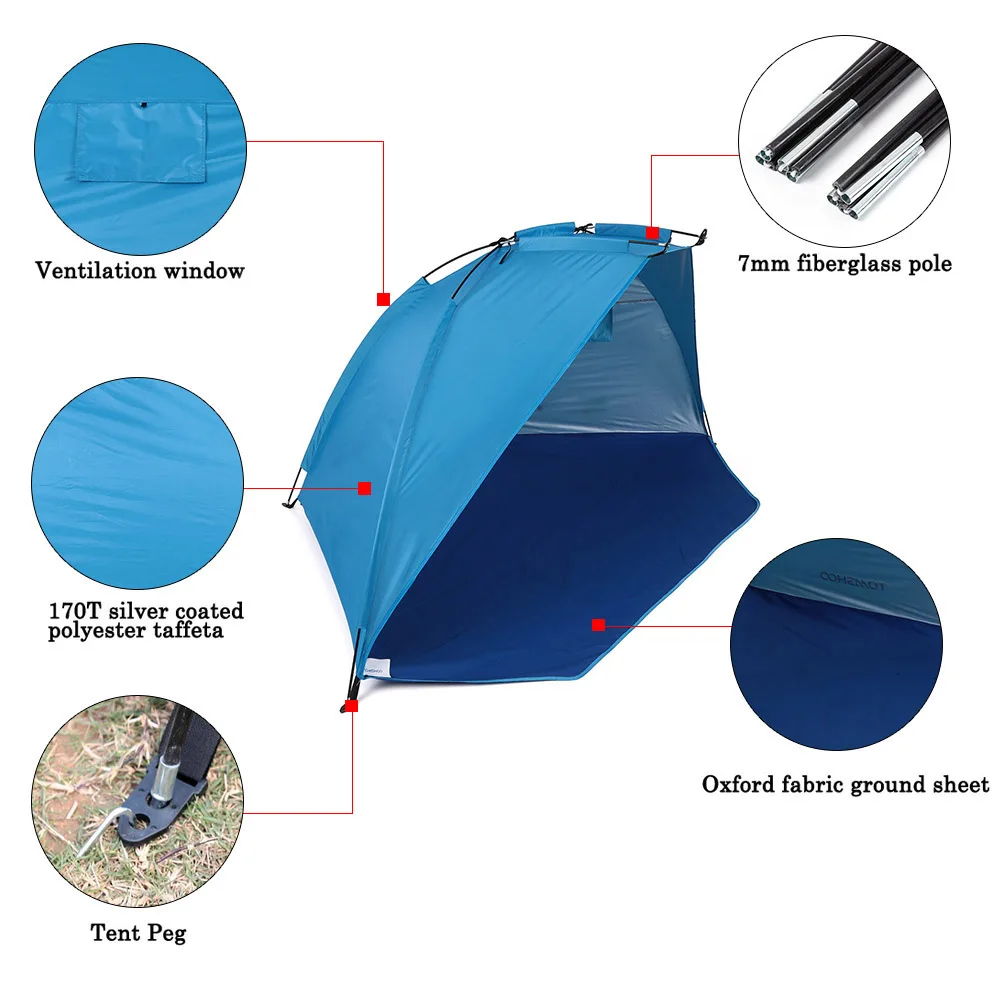 Tomshoo Outdoor Beach Tent Sunshine Shelter 2 Person Sturdy 170T Polyester Sunshade Tent for Fishing Camping Hiking Picnic Park