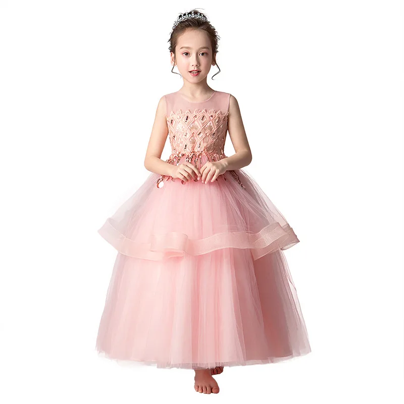 

Flowergirl wedding party Bridesmaid child long Sequined dress girl Princess Birthday Party ball communion formal dress vestido