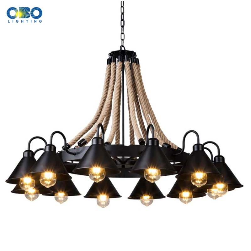Vintage Hemp Rope Pendant Lamp Iron Lampshade Shop/Coffee House Bar Indoor Lightings E27 Industrial Style Chain Pendant Lights