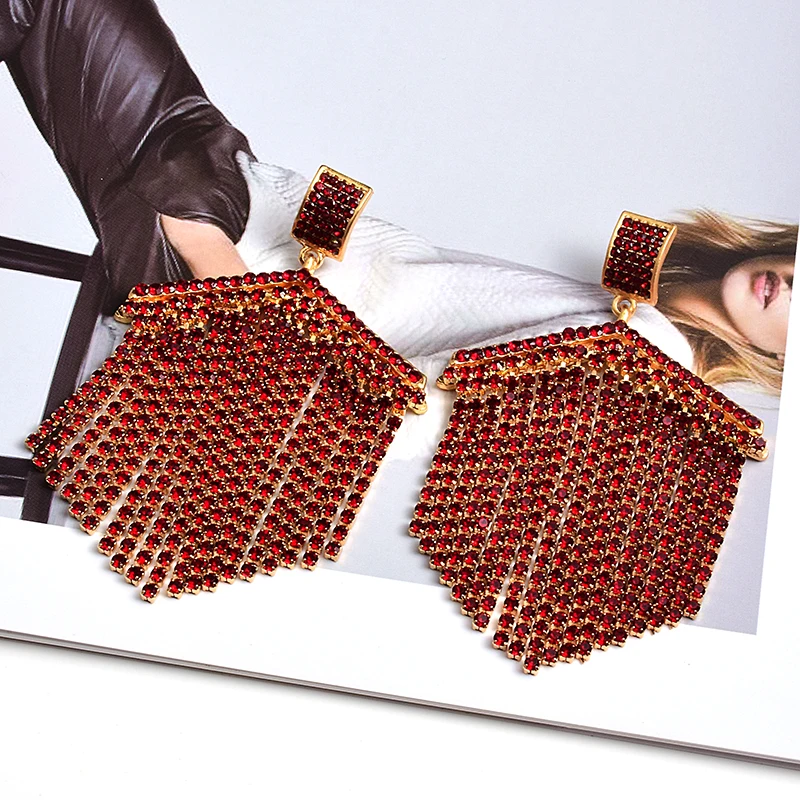 New Arrival High-Quality Long Colorful Rhinestone Drop Earrings Crystal Chain Tassel Jewelry Accessories For Women Wholesale image 2