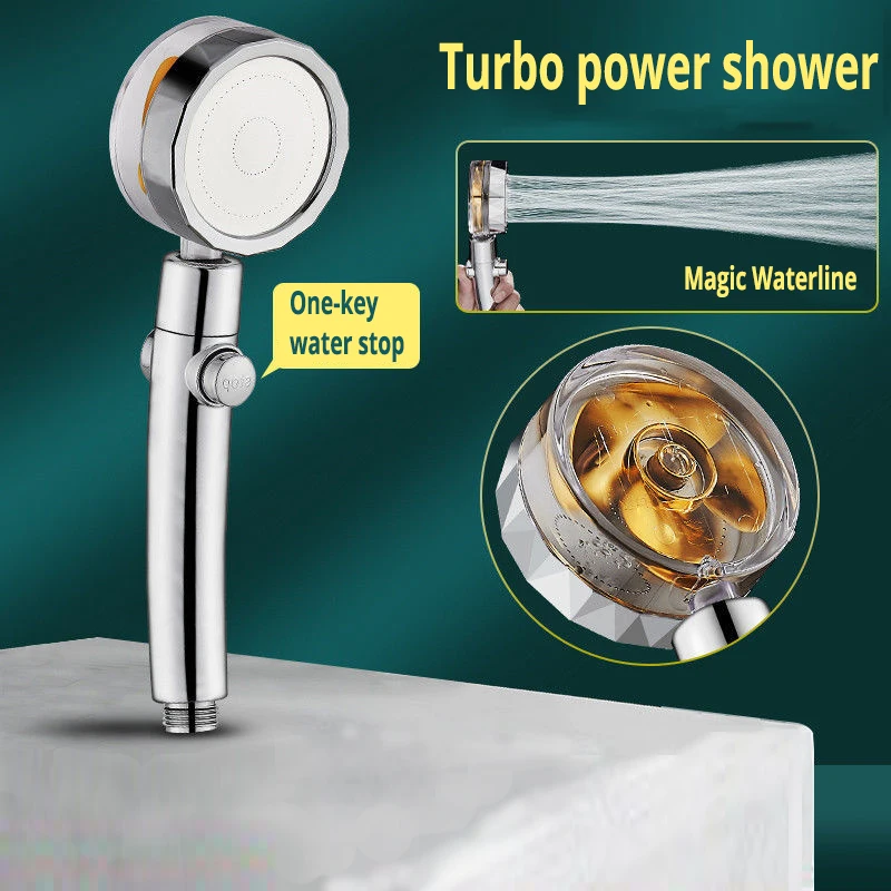 Pommeau de douche à ventilateur turbo à effet pluie, buse de pulvérisation turbocompressée, rotation à 360 °, haute pression, économie d\'eau,