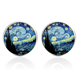 Classic Van Gogh Art Painting Sky Cufflinks For Men Glass Gem Bronze Plated Mens Cuff Buttons Wholesale Jewelry