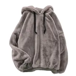 80% HOT SALES！！！Women Autumn Winter Solid Color Hooded Sweatshirt Plush Thick Pullover Hoodie