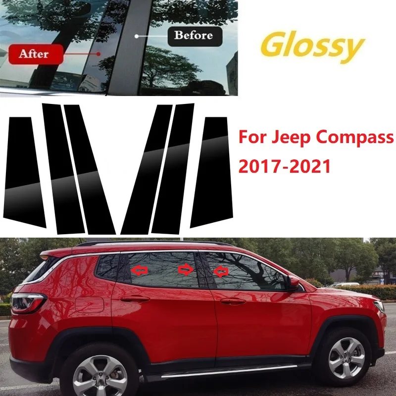 

6 шт. подходит для Jeep Compass 2017-2021 полированные столбики для окон отделка крышка BC столбик стикер хромированный Стайлинг