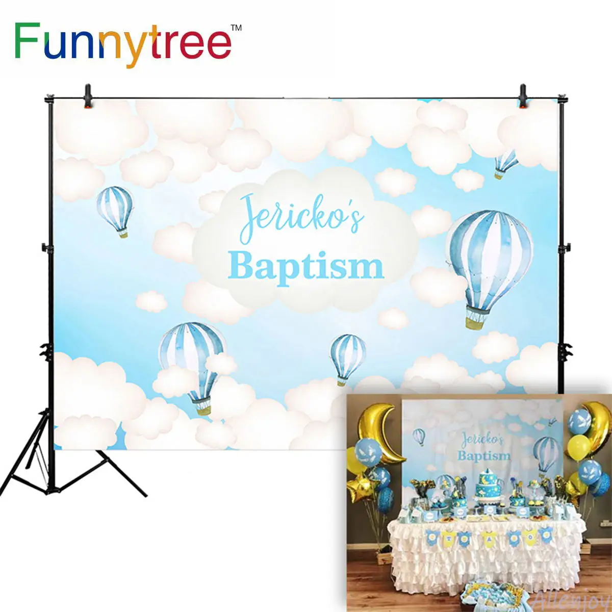 

Funnytree hot air balloon background communion sky cloud photography 1st birthday backdrop photo studio party photophone custom