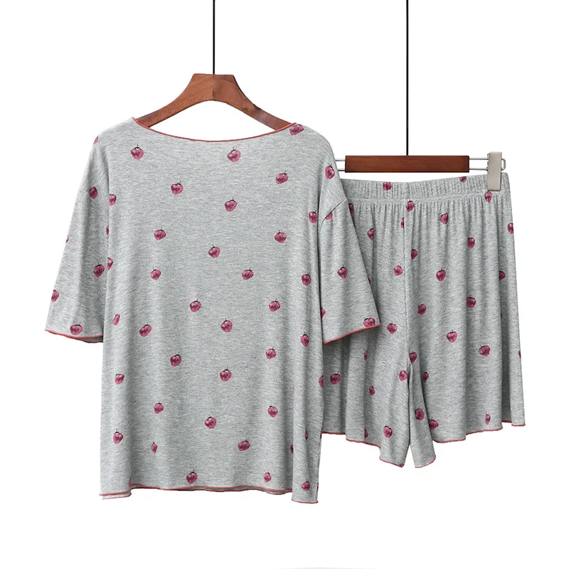 Summer New Style Modal Leisure Breathable Home Furnishing Clothing Fresh Lovely Sweet Strawberry Pajamas Set With Wood Ear Print