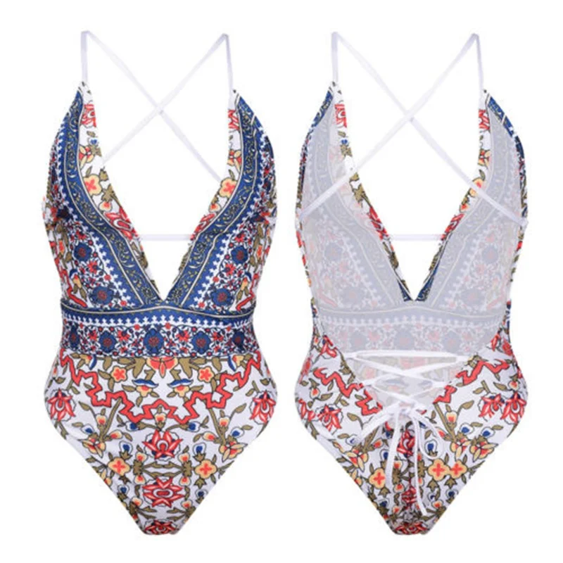 Costumi da bagno Bikini Push-Up Monokini da donna Indie Folk Bandage backless suits Plus Size