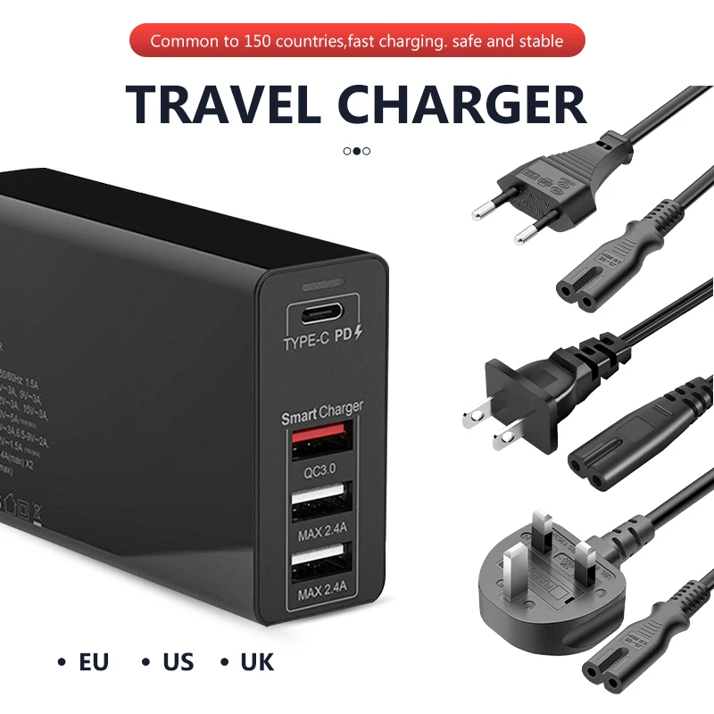 PUJIMAX 100W USB C PD100W/87W/65W/45W/30W/18W EU/US/UK Charger Type C 4-Port Power Adapter for Macbook Pro 13/15/16 iPhone XS XR