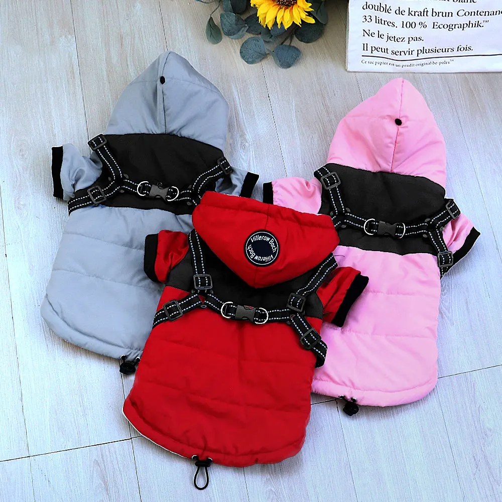 

Warm Cotton Dog Clothes Winter Pet Clothing Jacket Reflective Harness Vest Thick Padded Dog Coat Overalls For Small Medium Dogs