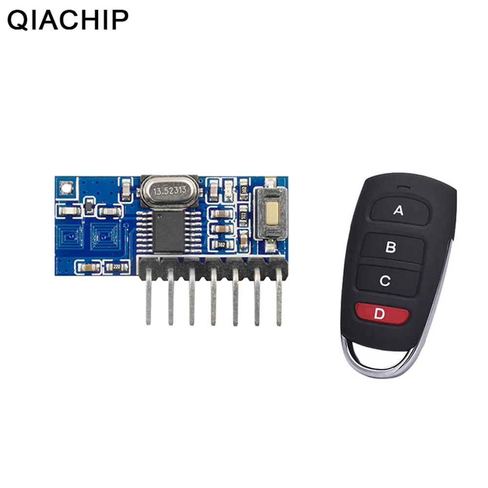 QIACHIP RF 433mhz Transmitter 4 Button Remote Control + Receiver Module Fixed EV1527 Decoding 4CH Output With Learning DIY Kit