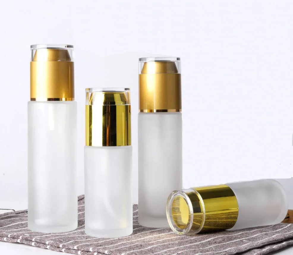 40 مللي مضخة بيضاء من الزجاج البلوري ذهبي/فضي/غطاء أبيض لوشن/مستحلب/مصل/أساس/حبر/بخاخ/تعبئة مستحضرات التجميل الهيالورونيك