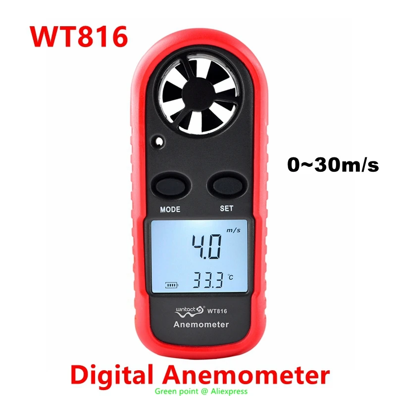 

5PCS WINTACT 0-30m/S Digital Anemometer WT816 Thermometer Handheld Windmeter Tester For Air Velocity&Temperature Measurement