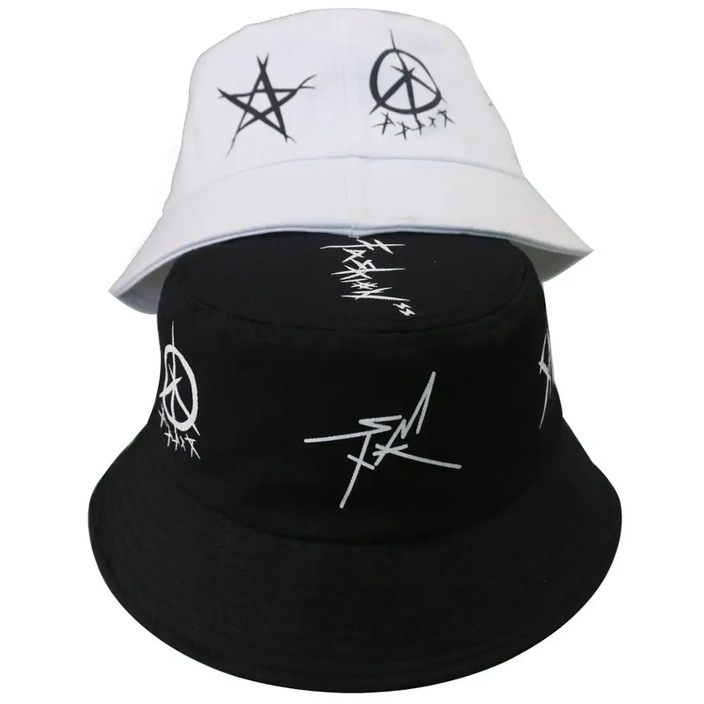 FOXMOTHER New Summer Man Gorros Black White Color Star Eye Graffiti Fisherman Hat Men Bucket Hats Hip Hop