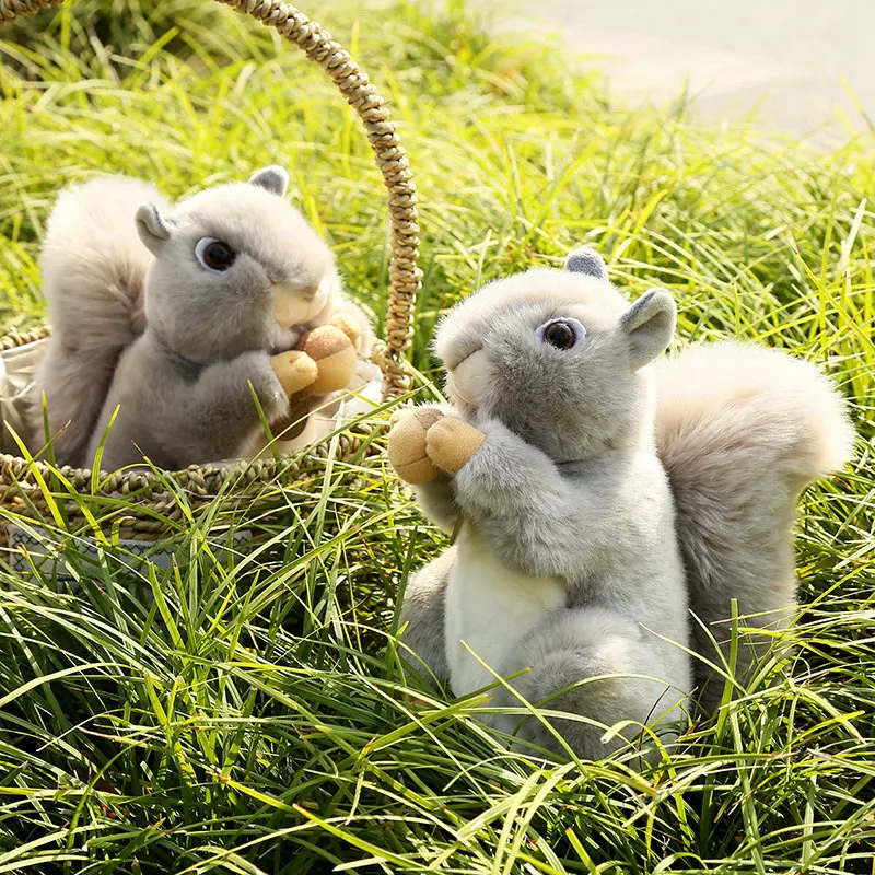 1pc Wild World Super Lifelike Grey Squirrel Plushie Stuffed Simulation Fluffy Hair Big Umbrella Tail Animal Peanut Plush