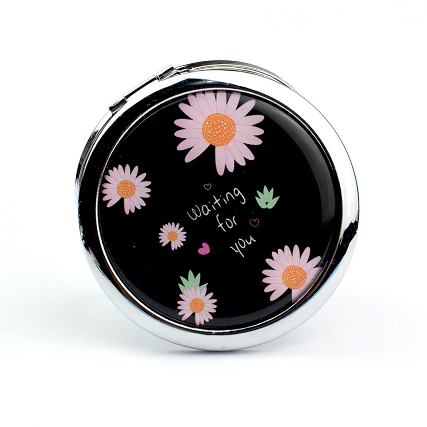 Mini specchio per il trucco pieghevole a doppio lato, specchio per toeletta ingranditore rotondo margherita carino, specchio tascabile cosmetico portatile di bellezza