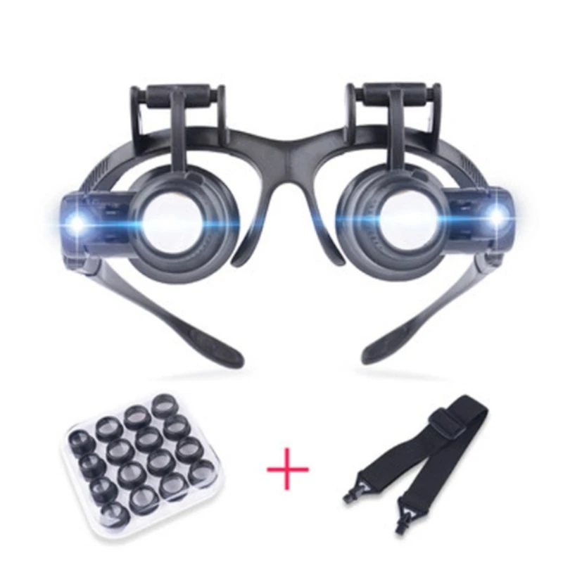 Eyewear Magnifier with Illumination Third Hand Binocular Magnifying Glass Embroidery Lupa Watchmaker Tools for Repairing