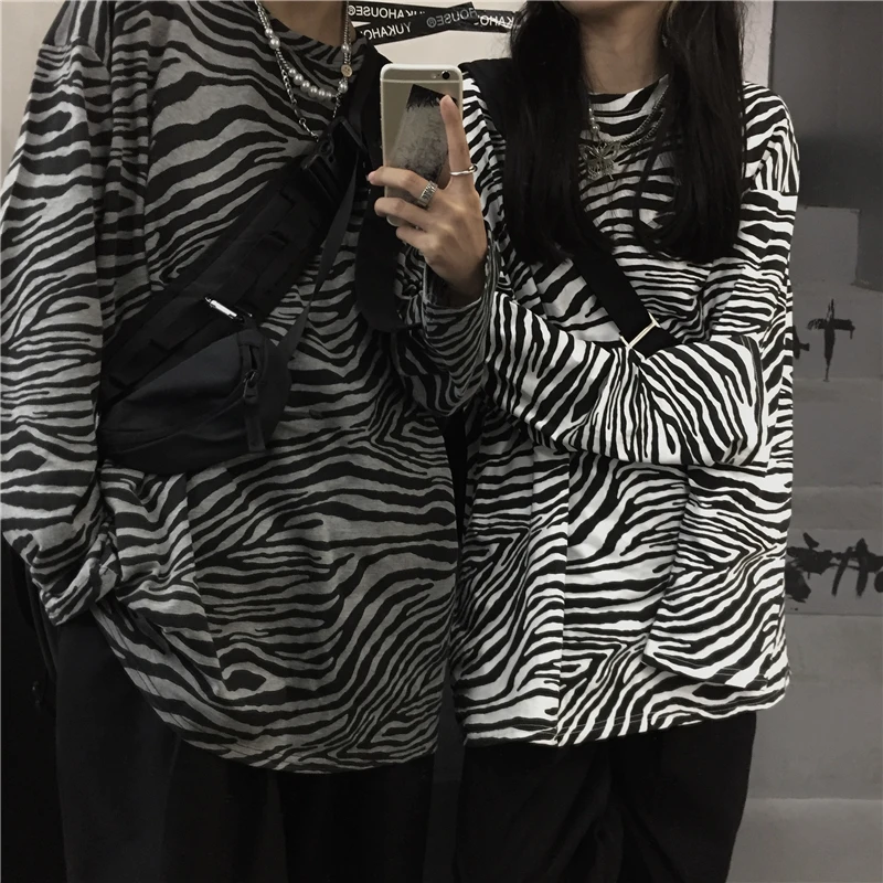 

Unisex Oversized Zebra Print Shirts Men Streetwear Casual Long Sleeve Shirt Hip Hop Korean Harajuku Men Punk Streetwear Clothing