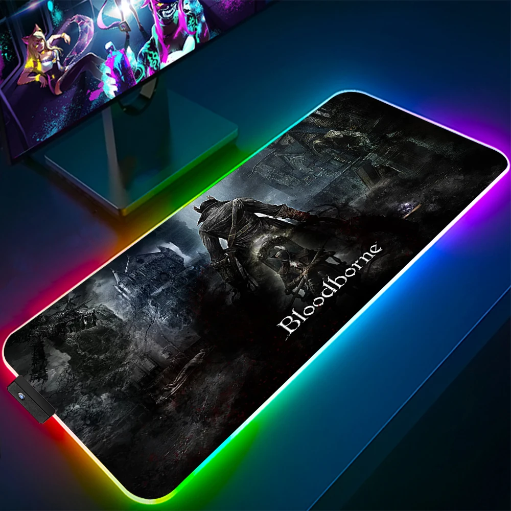 

Bloodborne RGB gaming Mousepad Large size XXL Game Mouse Pad Mause Mat LED natural rubber for Keyboard Computer pc gamer