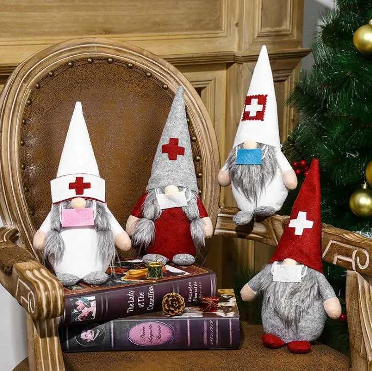 Christmas Doctor Nurse Gnome Plush Ornaments Swedish Santa Xmas Tree Decor Holiday Home Party Decoration SN3479