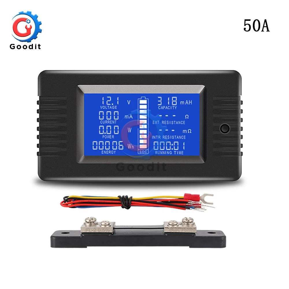 Digital DC 0-200V 50A Multifunction Voltage Current Car Battery Tester Capacity resistance electricity Voltage Meter monitor