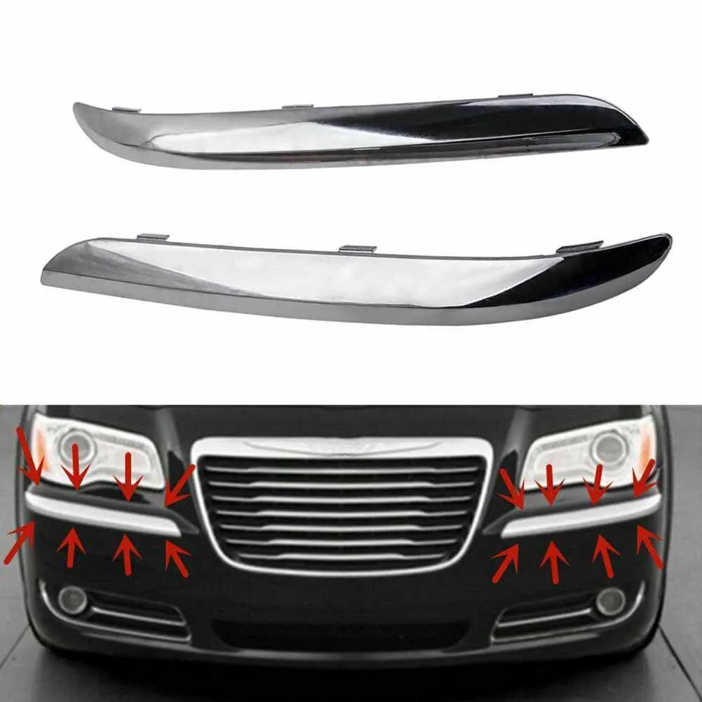 2Pcs Chrome Car Front Bumper Decorative Trim Set Left+Right for Chrysler 300 Accent 2011 2012 2013 2014 68127941AB 68127940AB